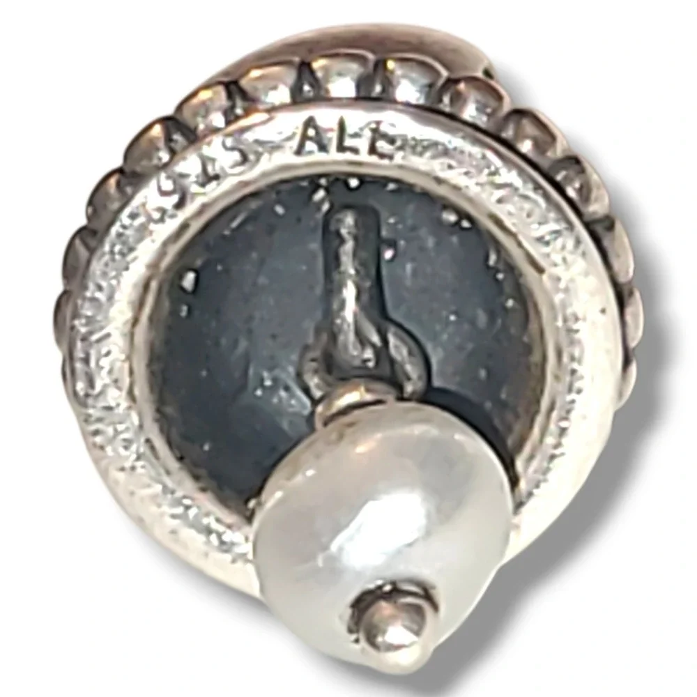 RETIRED Authentic PANDORA Silver WEDDING BELL White Hanging PEARL Bead/Charm